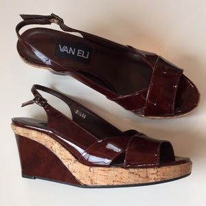 VANELI Patent & Cork Wedge Sling Back Sandals